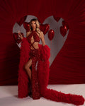 Crisscross Sequin Ruffle Gown