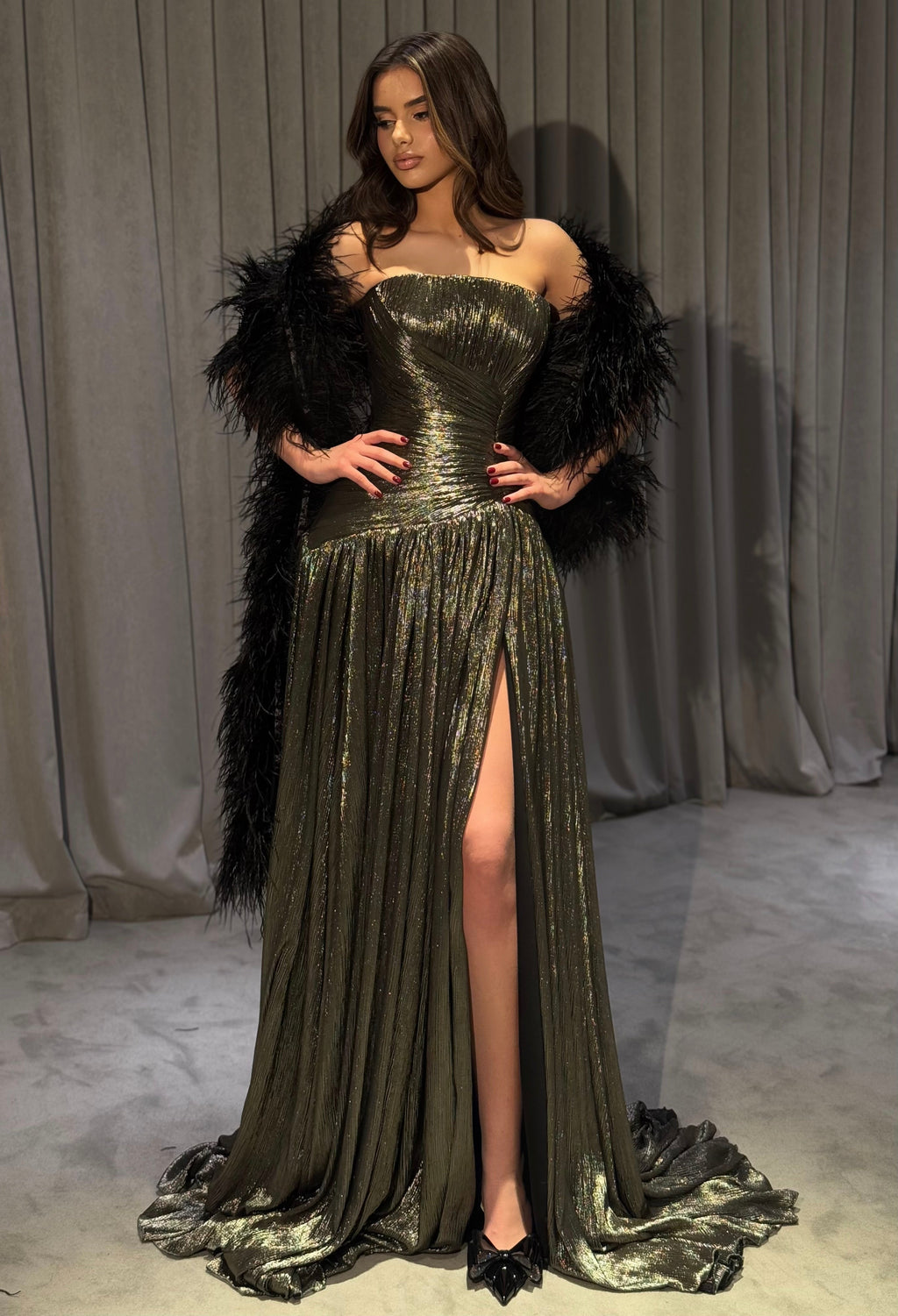 Rinetta - Metallic strapless gown