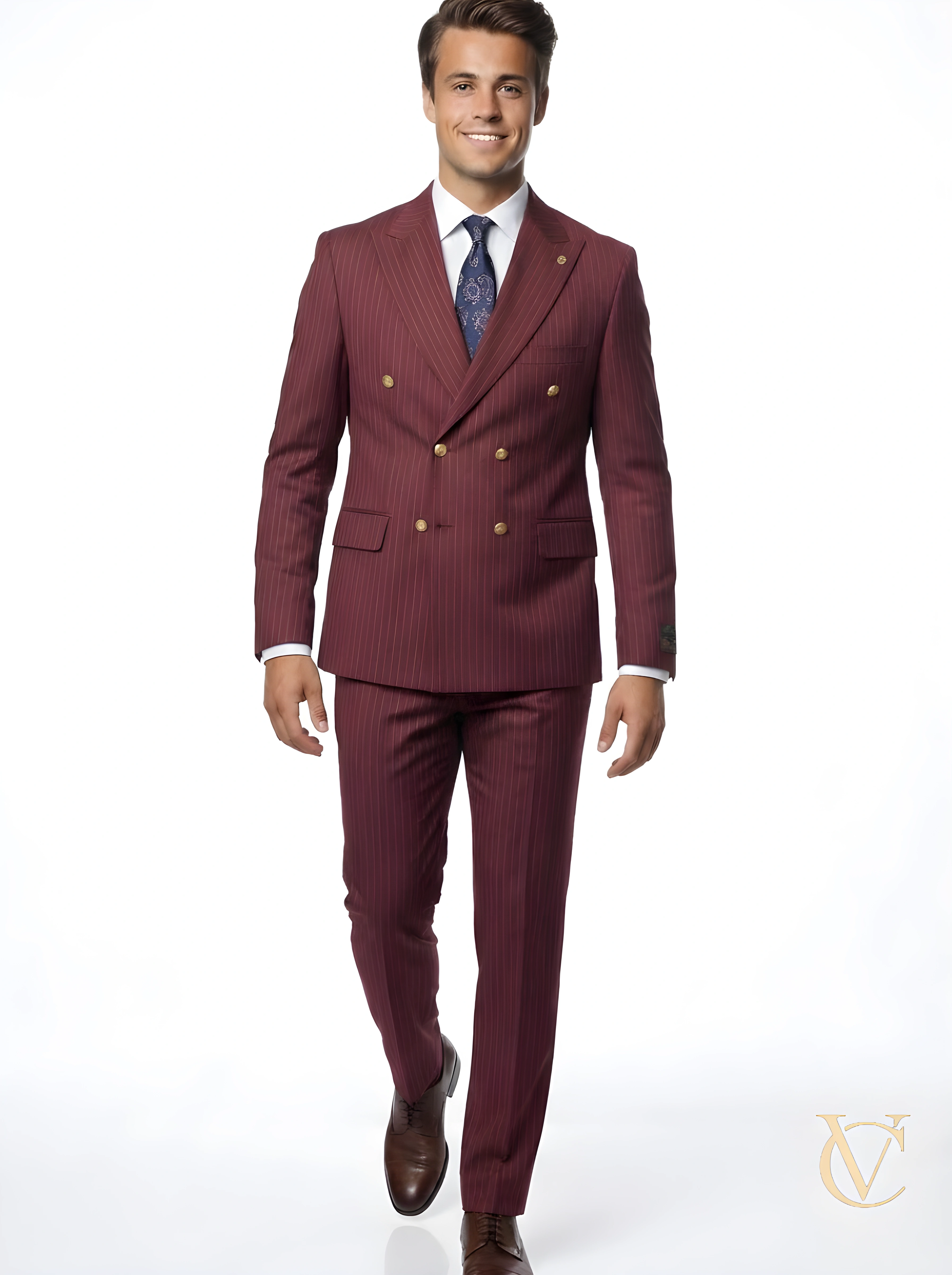 Burgundy Pinstripe  Two-Piece Suit