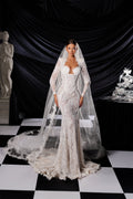 Embroidered Long Sleeve Mermaid Wedding Dress