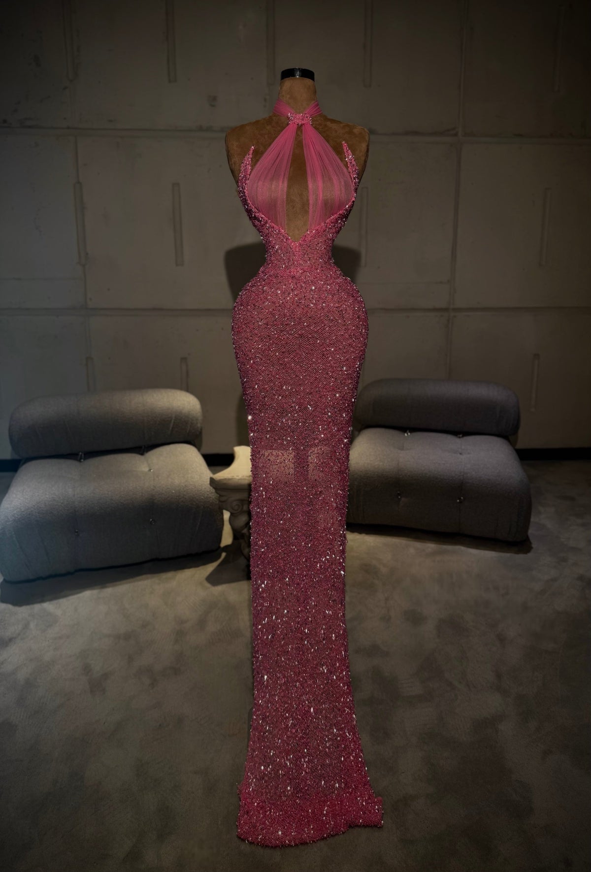 Laya - Pink Halter Crystal Gown