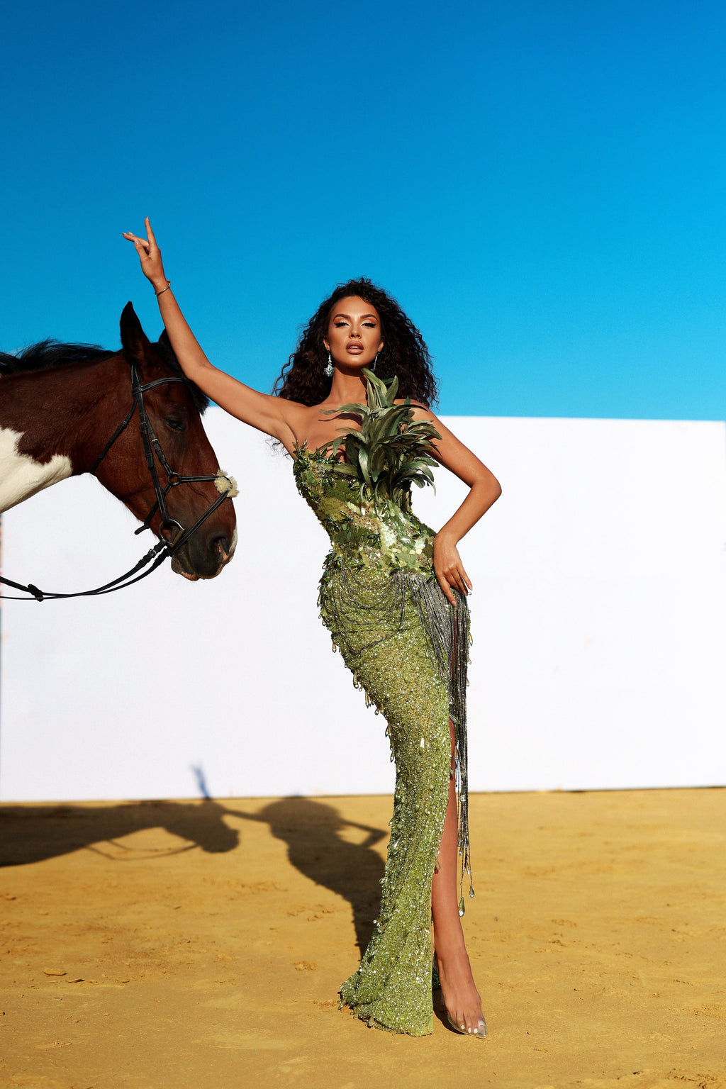 Green Sequin Dress with Feathers & Tassels
