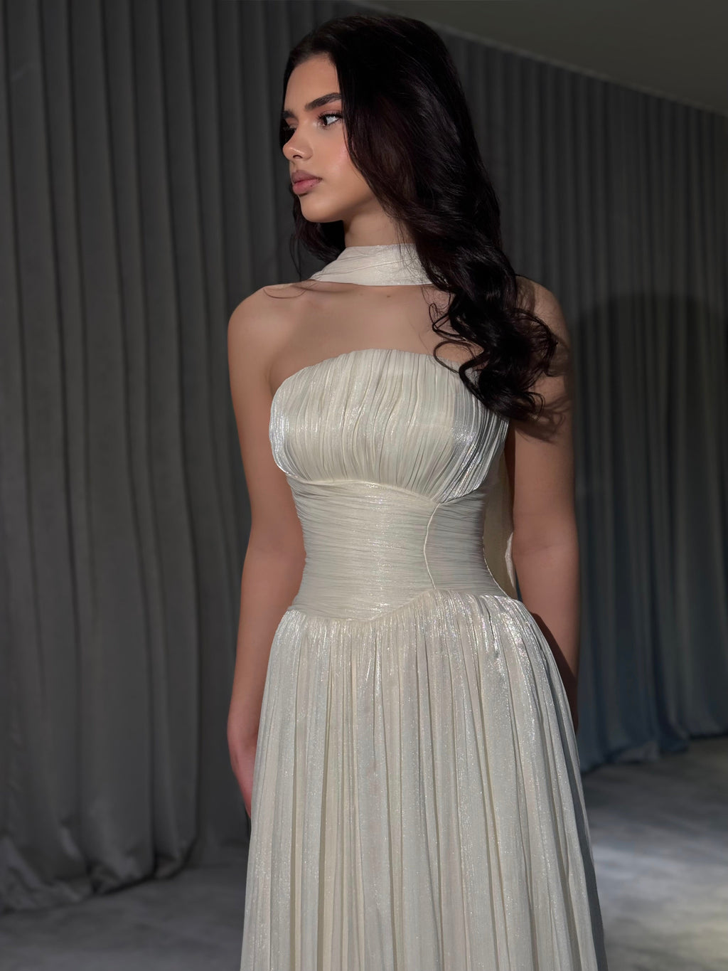 Althea - Strapless Gown with Neck Scarf Detail