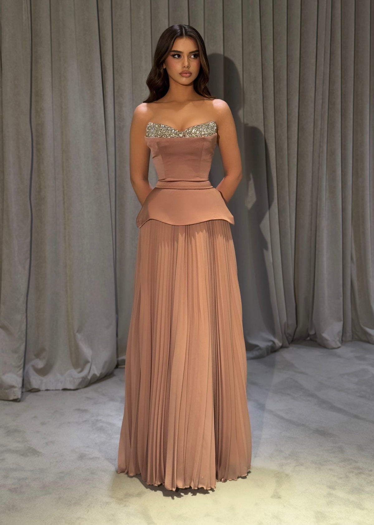 Kayla - Crystal Sweetheart Pleated Chiffon Gown