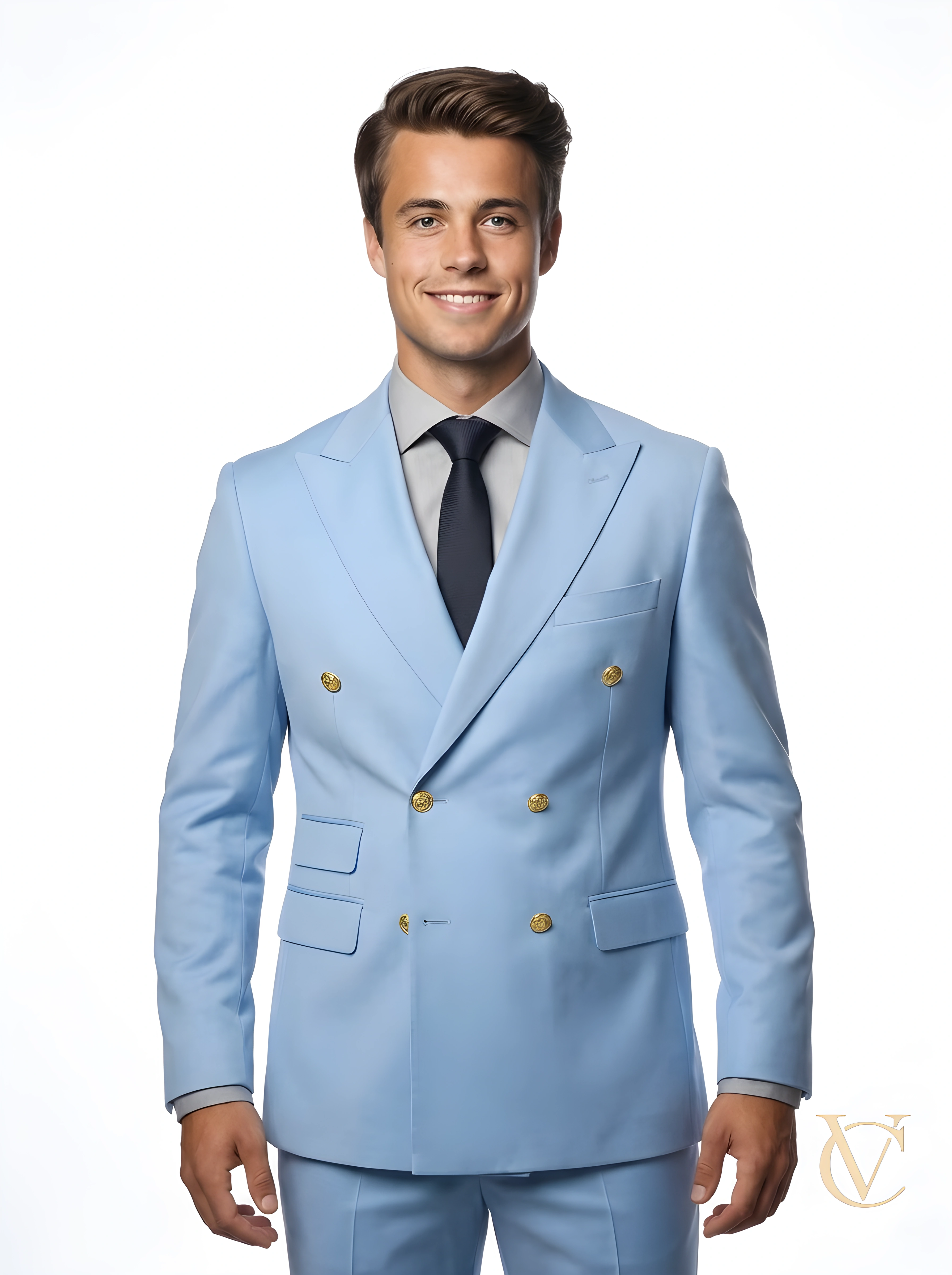 Sky Blue Two- Piece Tailored Suit