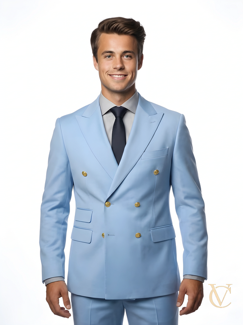 Sky blue two-piece tailored suit | Luxury menswear | Vellure Couture Northampton
