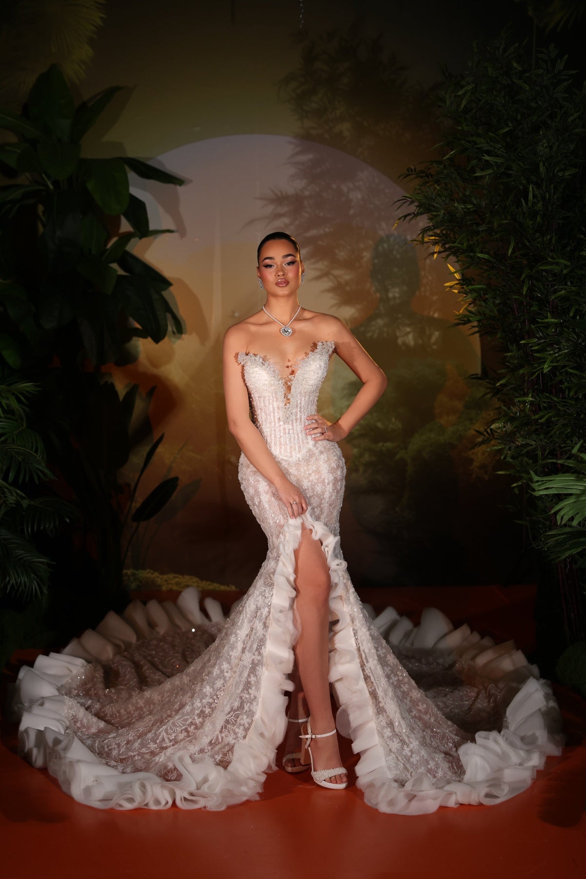 Lunara - Strapless Beaded Slit Mermaid Gown