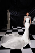 High Neck Bridal Gown with Crystal Embellishments