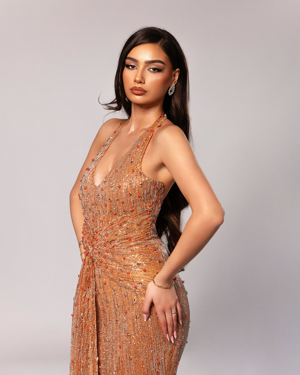 Halter Neck Dress with Ruched Waist