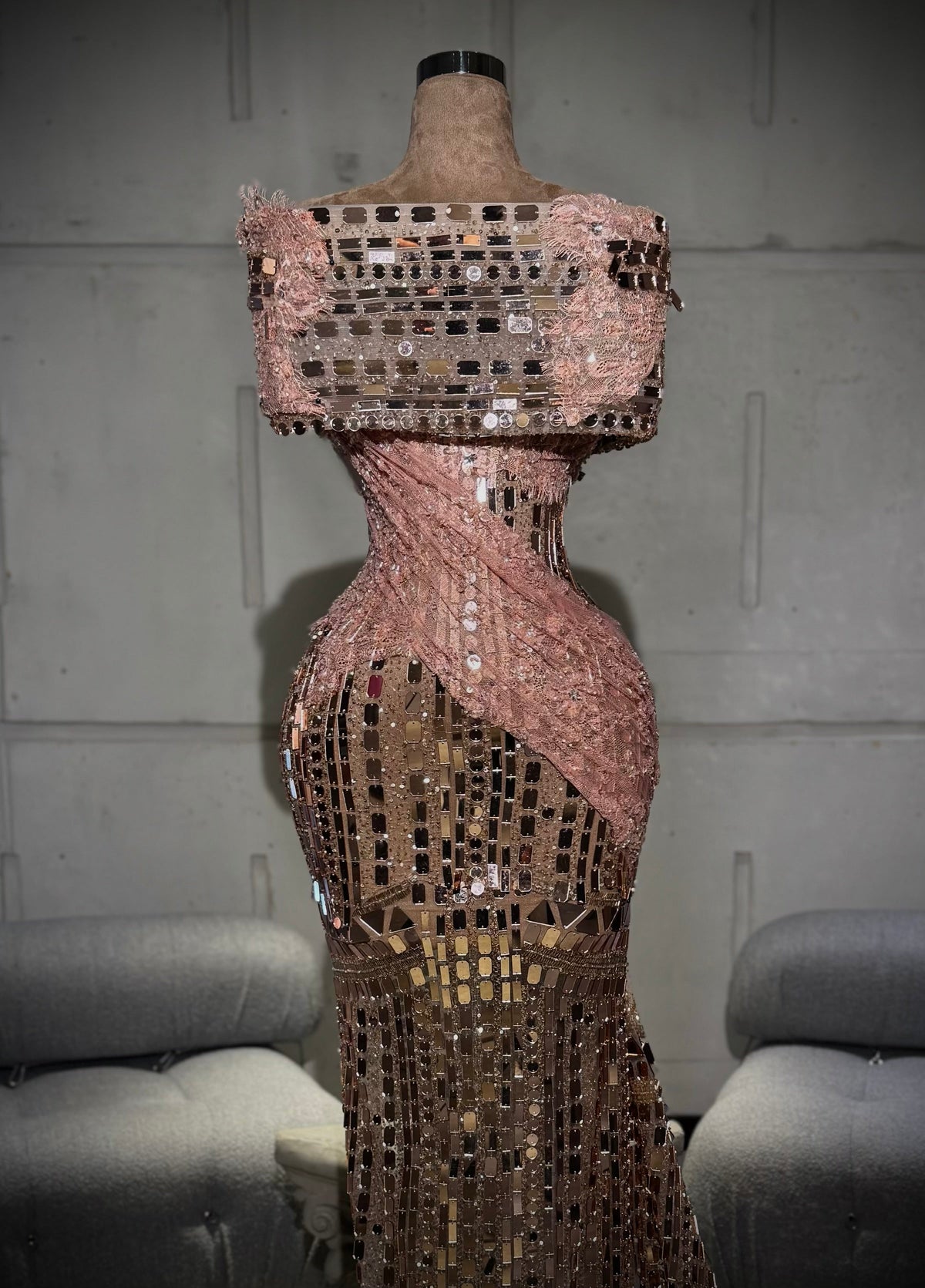Aneesa - Rose Mirror Mosaic Gown