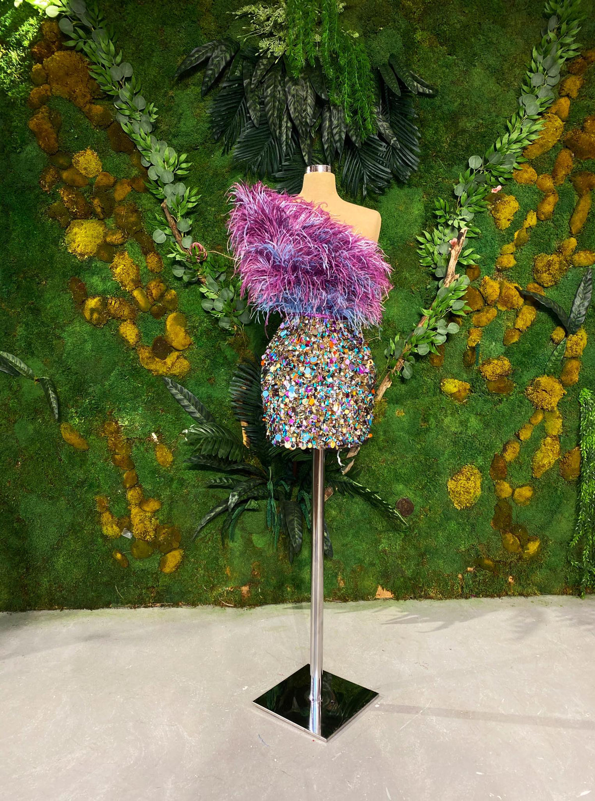 Short Purple Feathered Dress