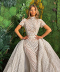 High Neck Mermaid Train with Detachable Overskirt