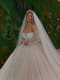 Off Shoulder Sleeves Ball Gown with Veil