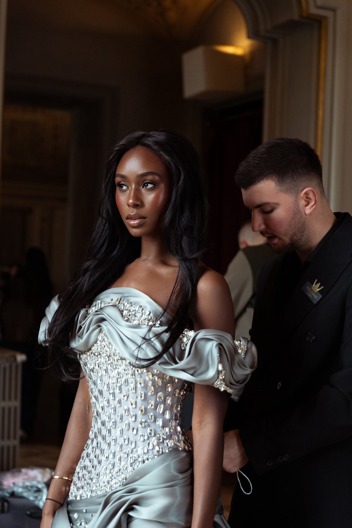 Eryanna - Draped Gown with Crystal Embellished Bodice