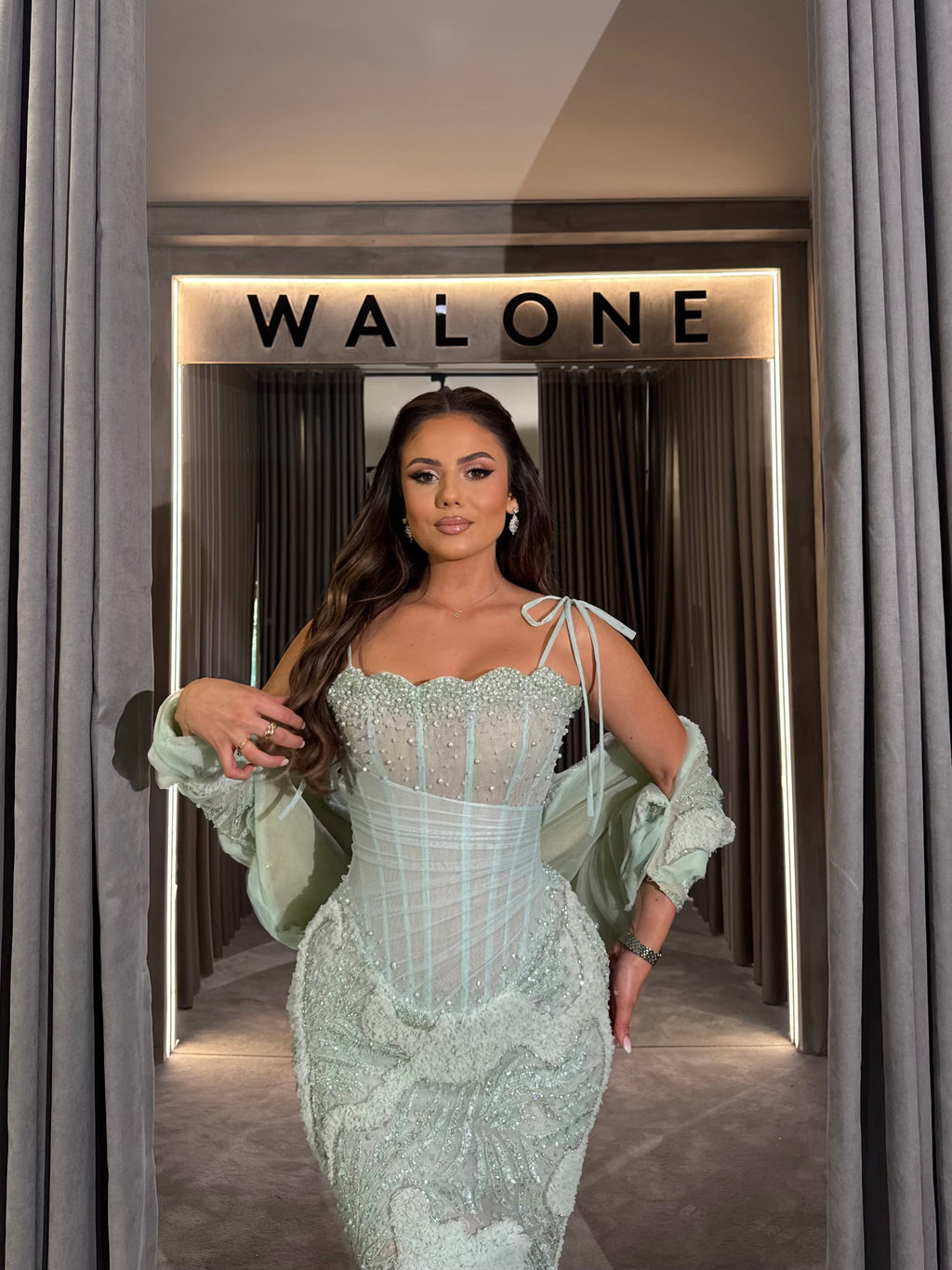 Seafoam Crystal Corset Gown