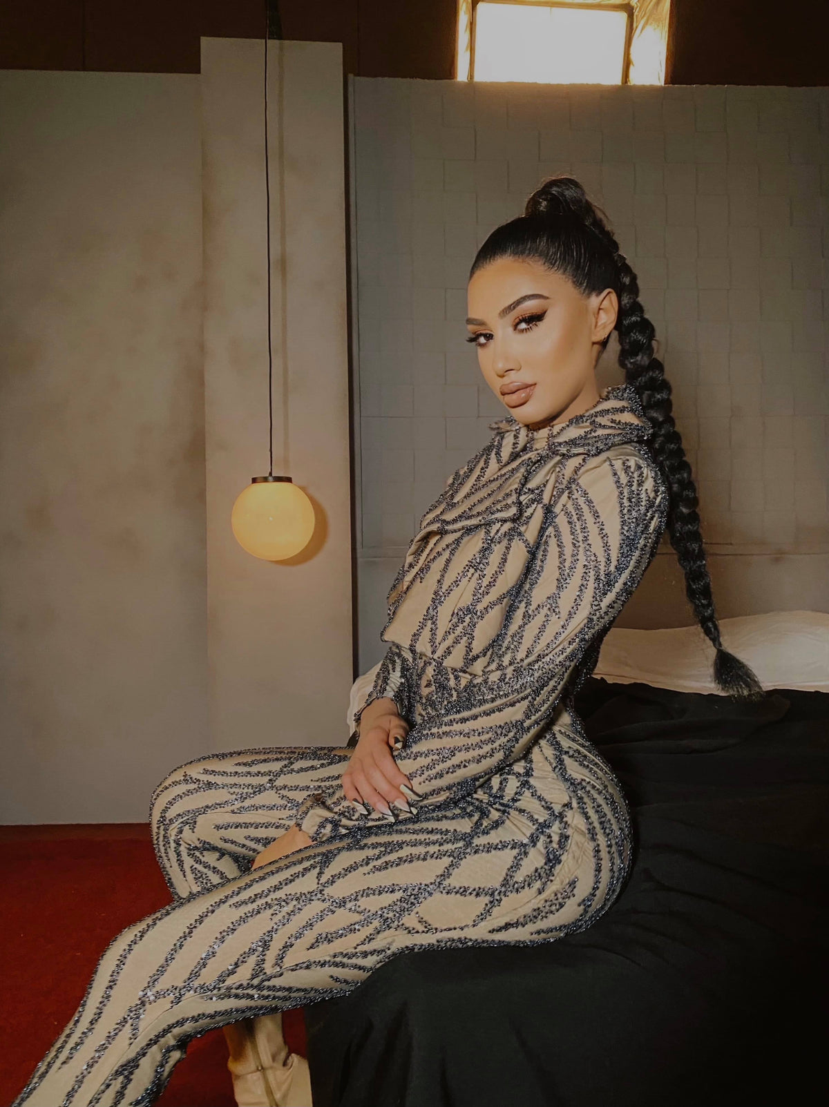 Silver-Nude Beaded Jumpsuit