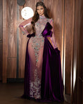 Purple Tulle-Velvet Dress with Silver Lace