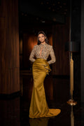 Olive Green Satin Embellished Dress