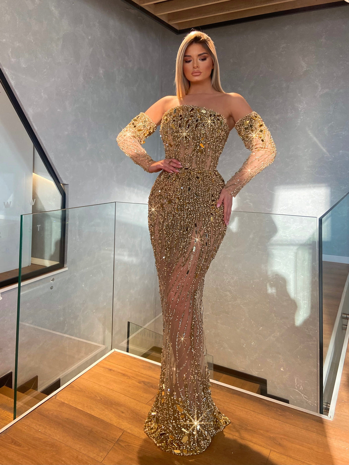Gold Mesh Embellished Dress