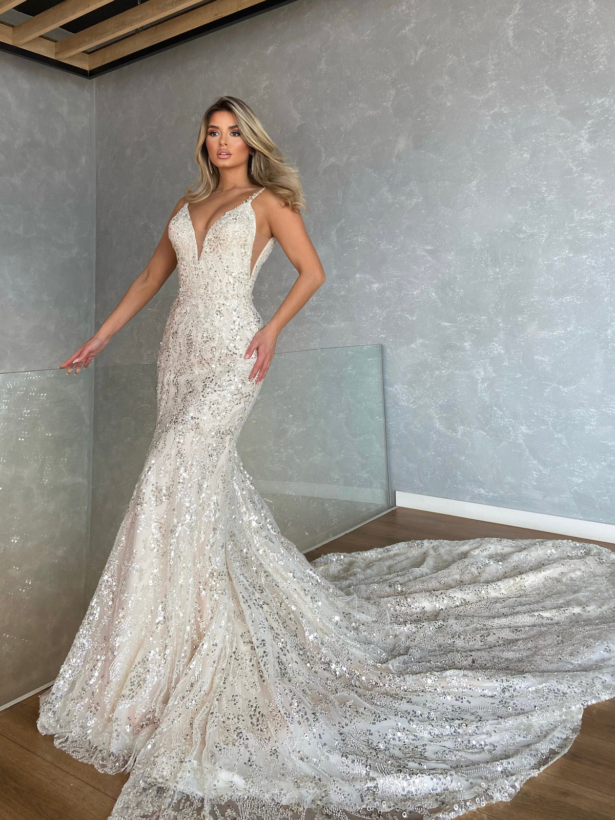 Mermaid Side Cut-Out Bridal Gown with Detachable Overskirt