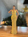 Yellow Embellished Asymmetrical Dress