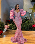 Puff Sleeves Pink Embellished Dress