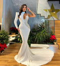 One Shoulder Sleeve Asymmetrical White Mermaid Dress