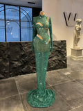 Green Sequin Shimmering Dress with Cut-Outs