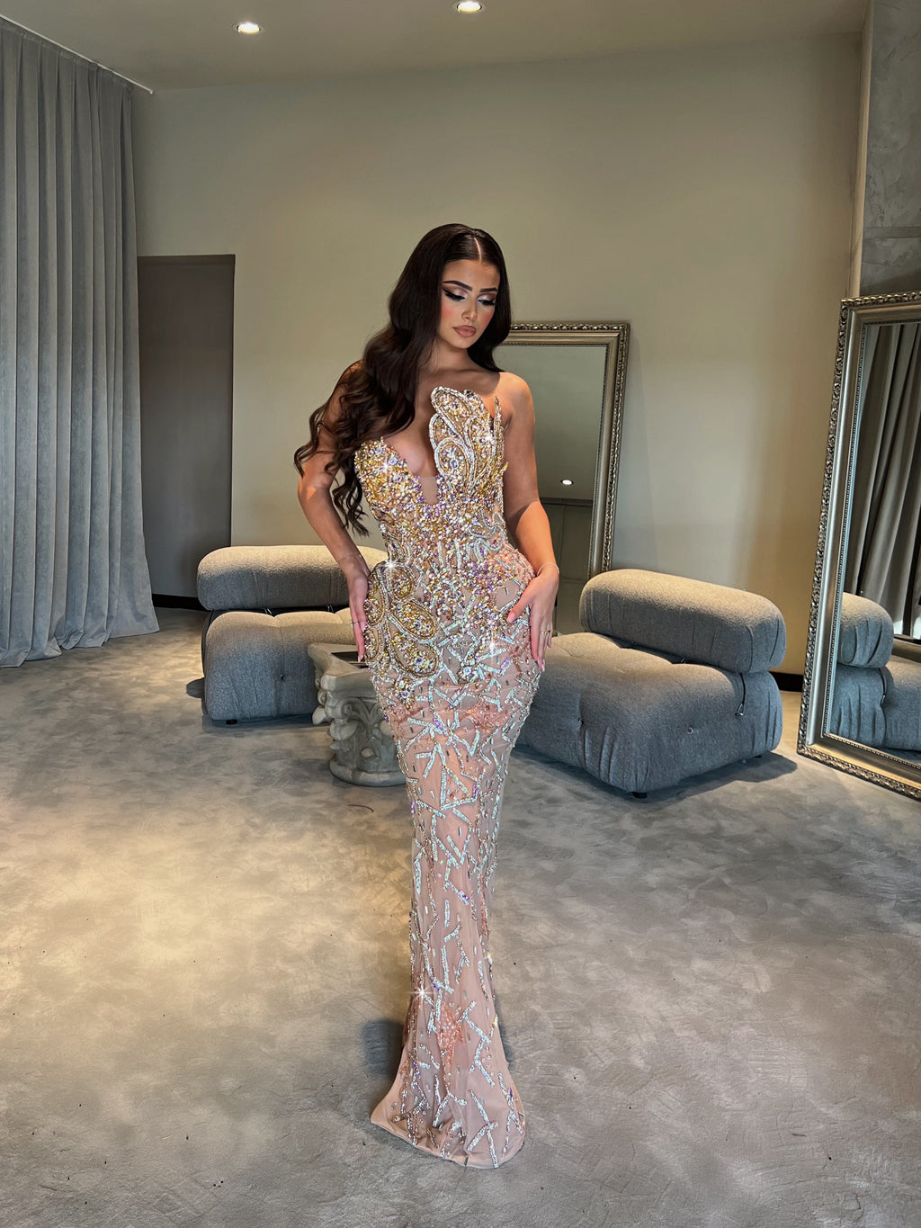 Strapless Gold Adorned Dress