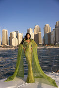 Green Beaded Dress with Detachable Cape