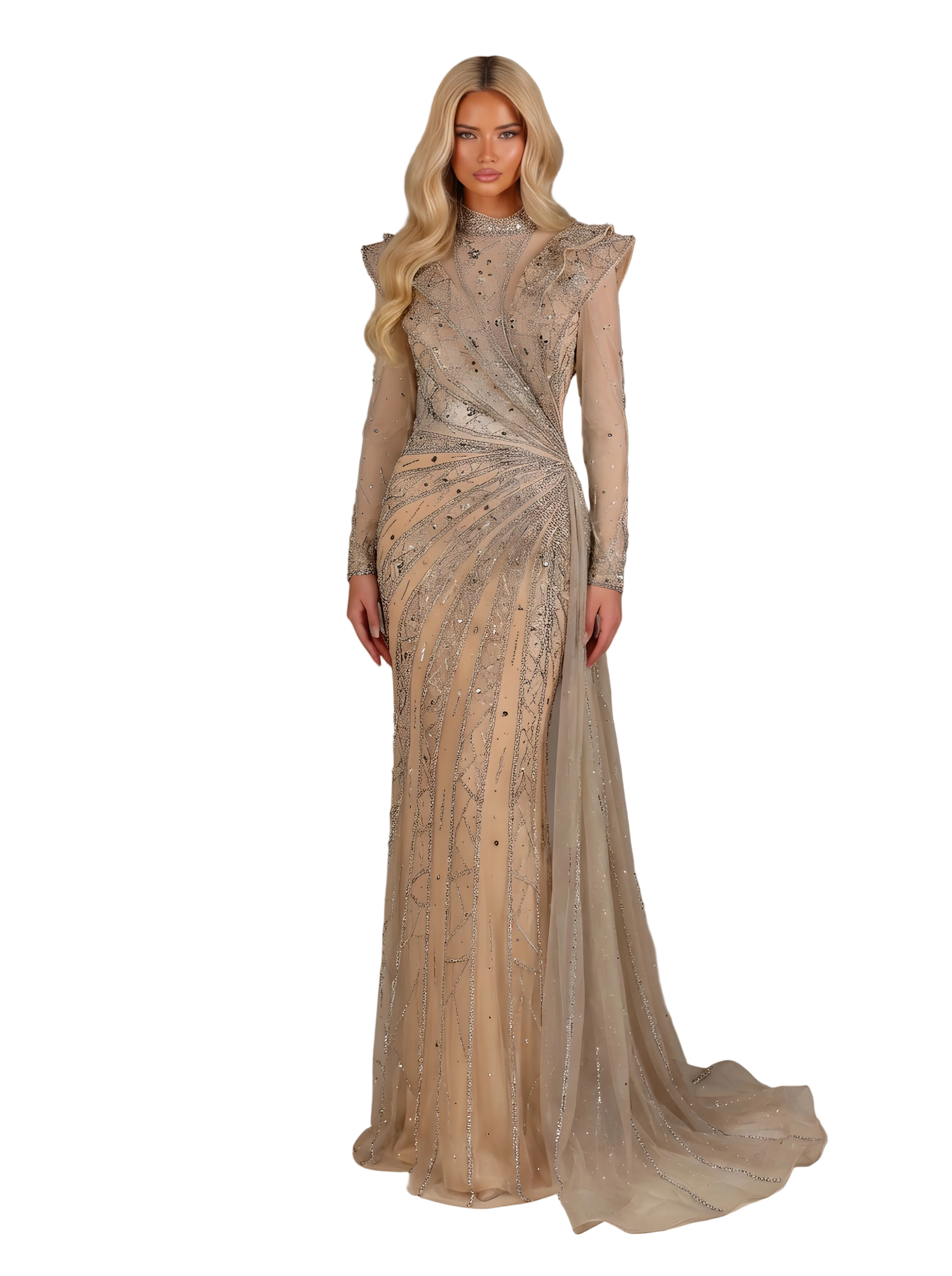 Luxury Embellished Nude Couture Gown