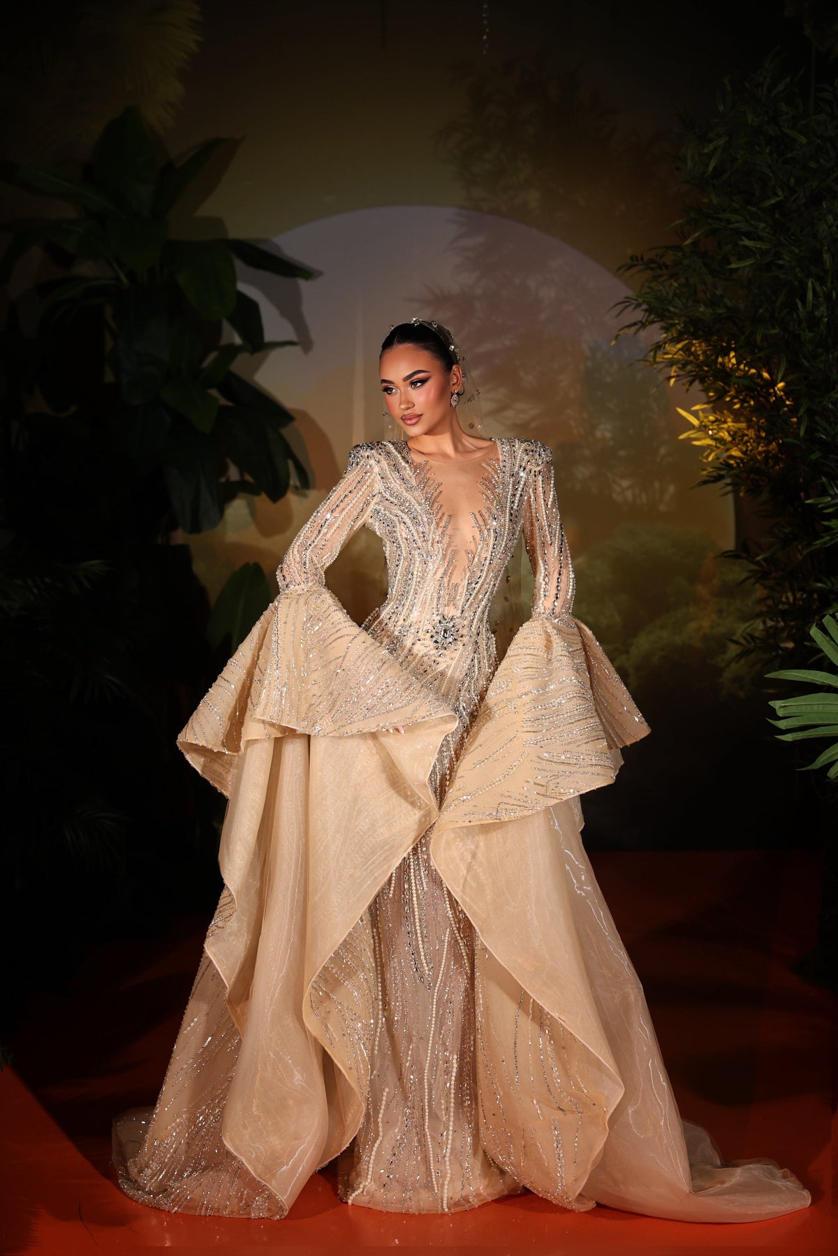 Amaria - Crystal Beaded Bell Sleeve Gown