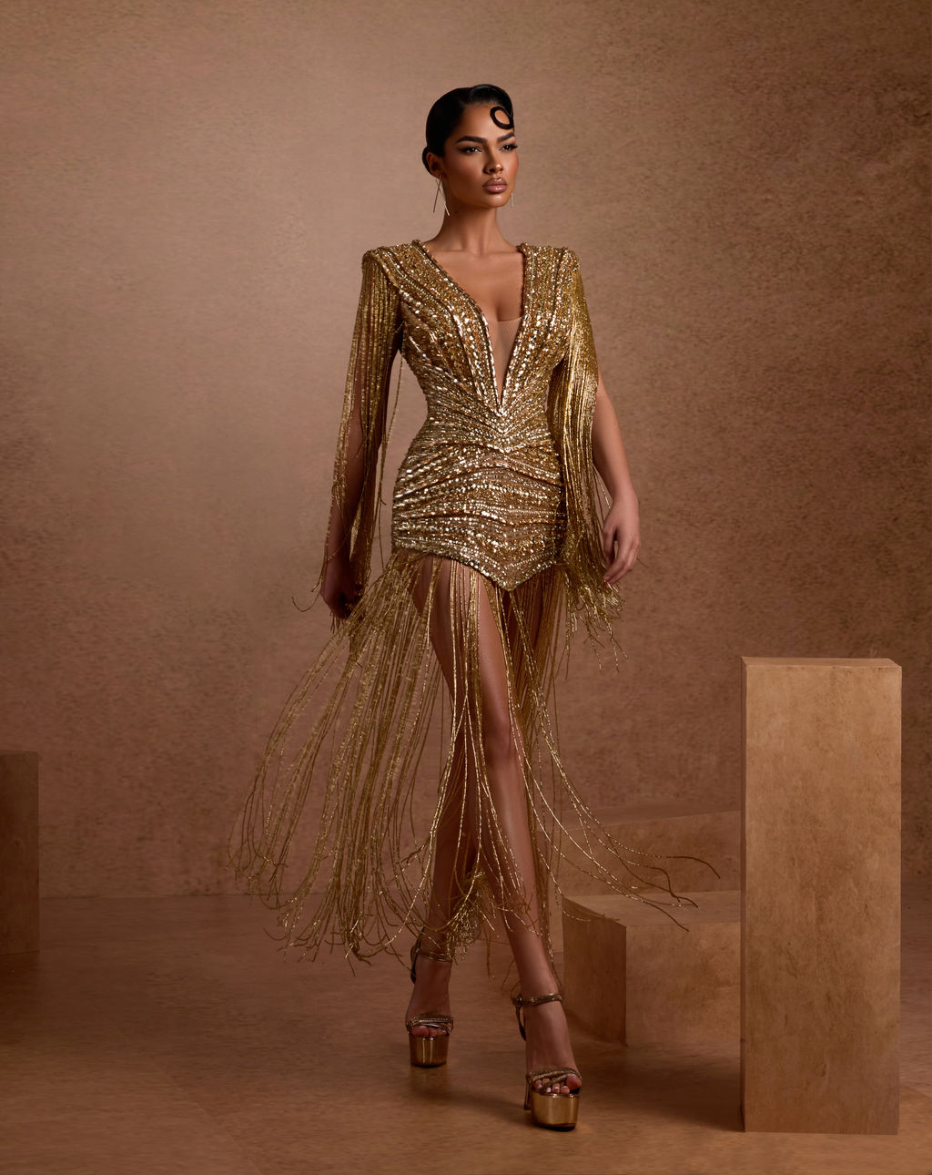 Queen of Nile Fringe Sequin Gown