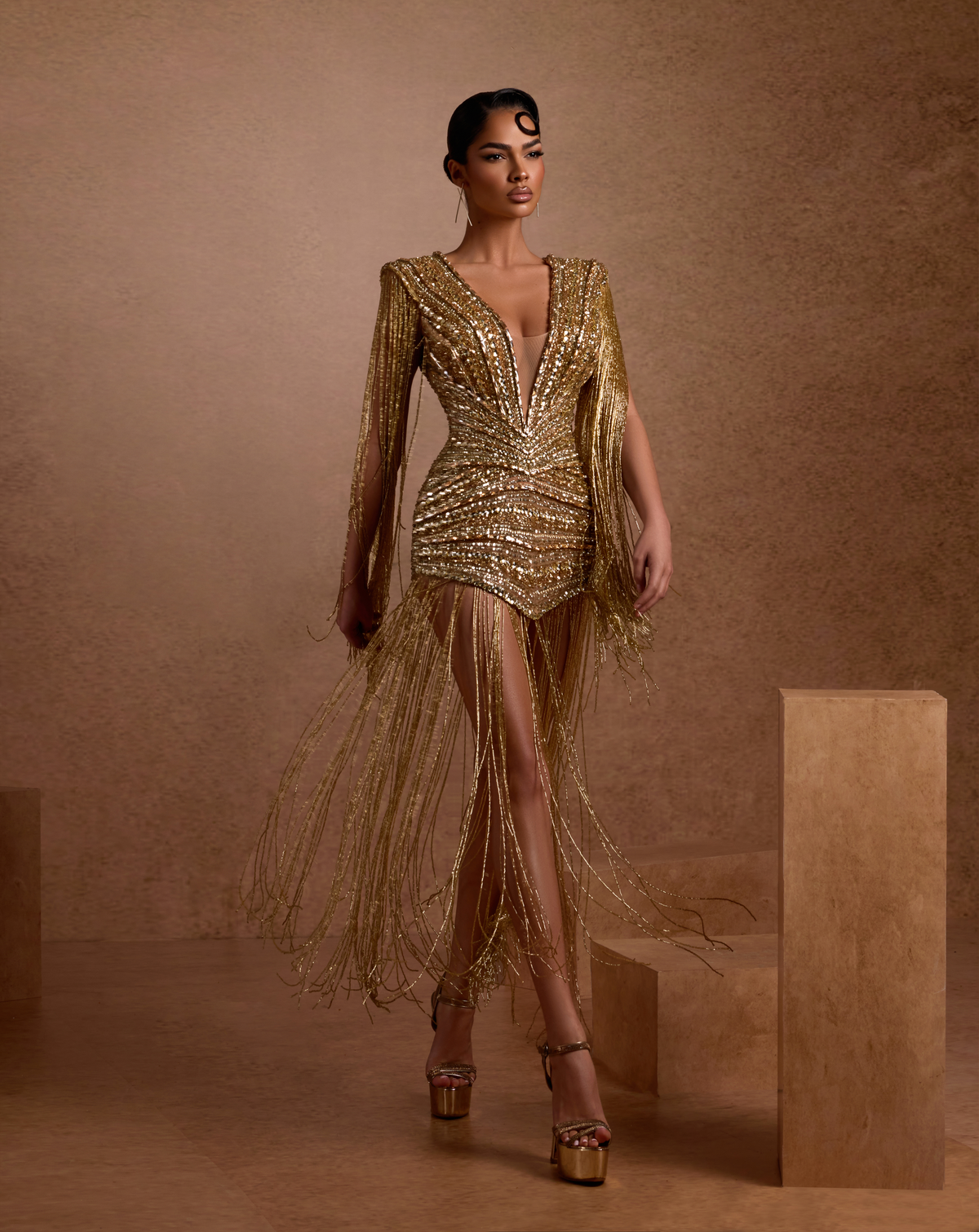 Queen of Nile Fringe Sequin Gown