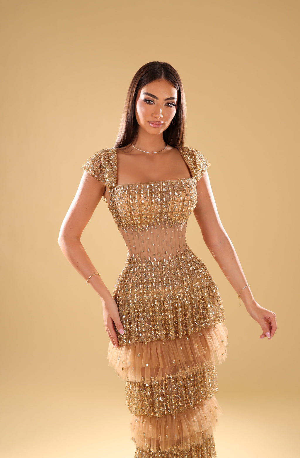Inara - Crystal Tiered Ruffle Gown