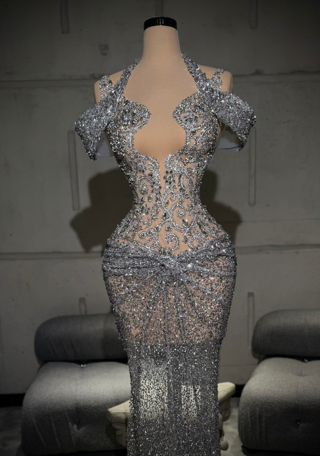 Avella - Silver Crystal Mermaid Gown