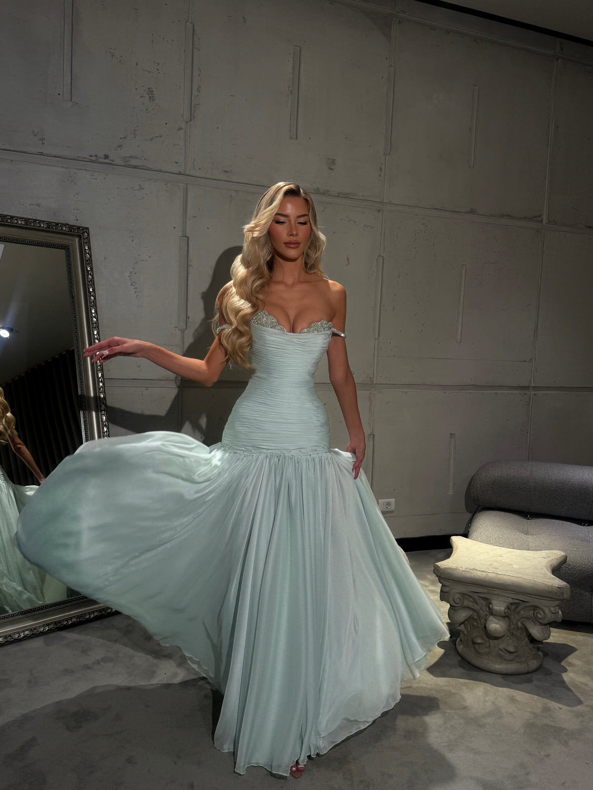 Mya - Flowing Mint Gown