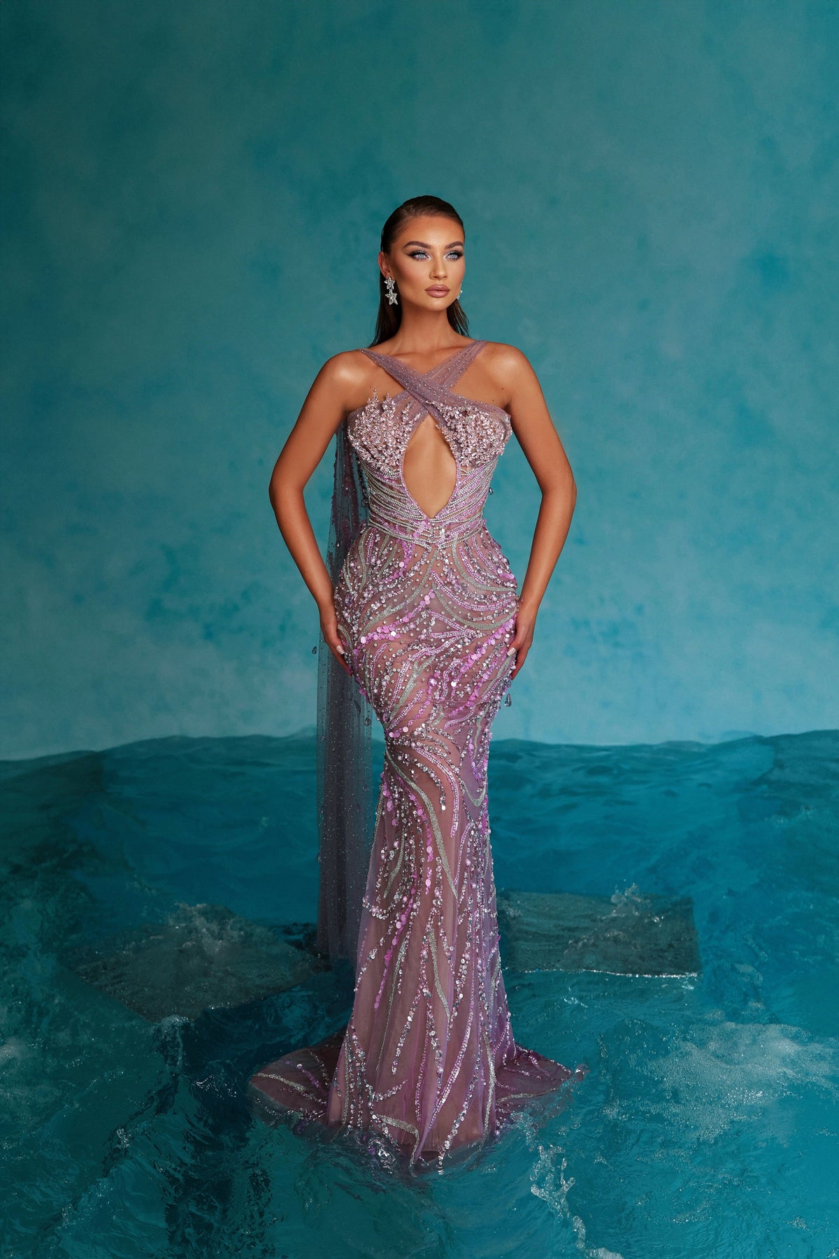 Lavender Embellished Dress with Cross Straps