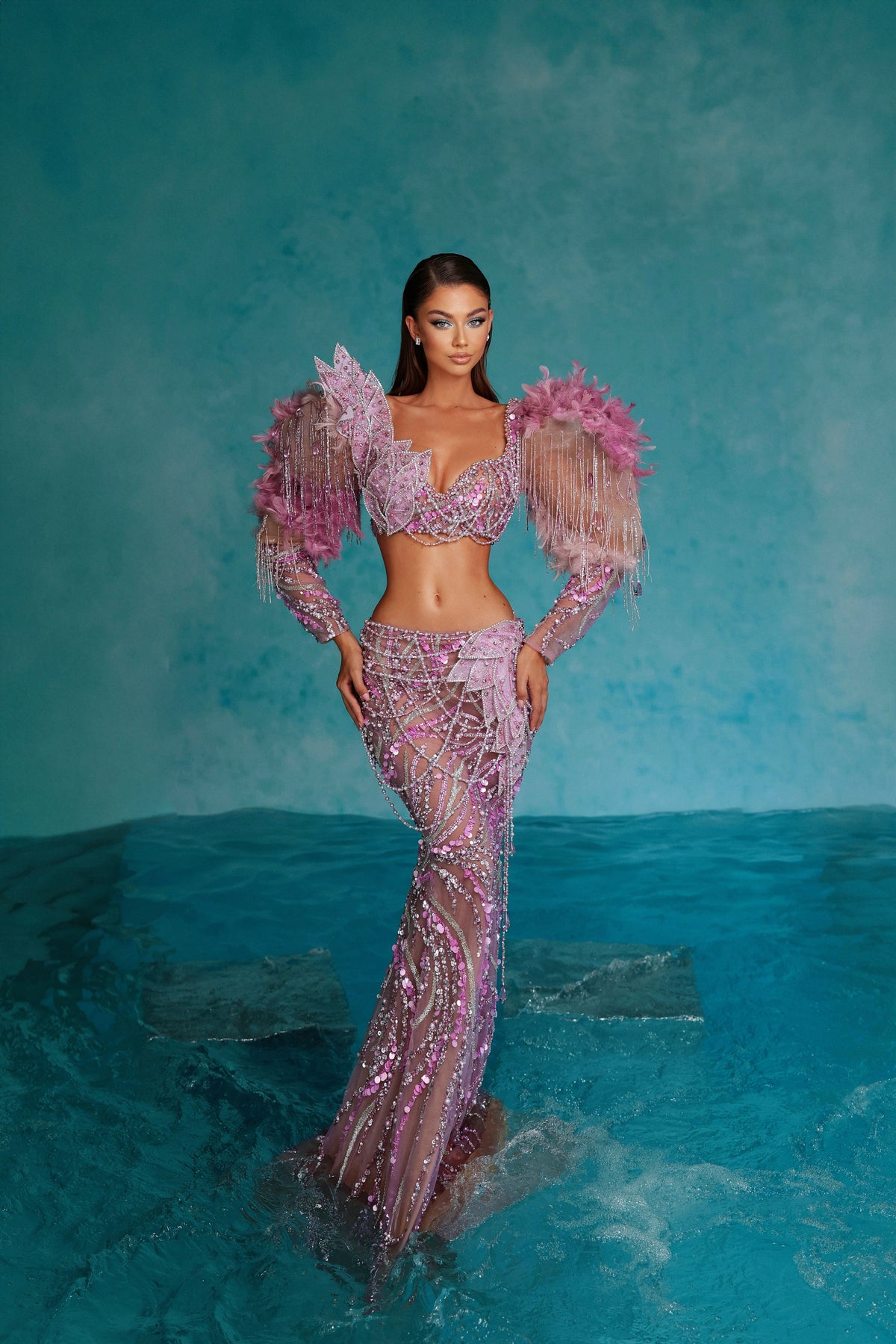 Two-Piece Lavender Tassel Embellished Set