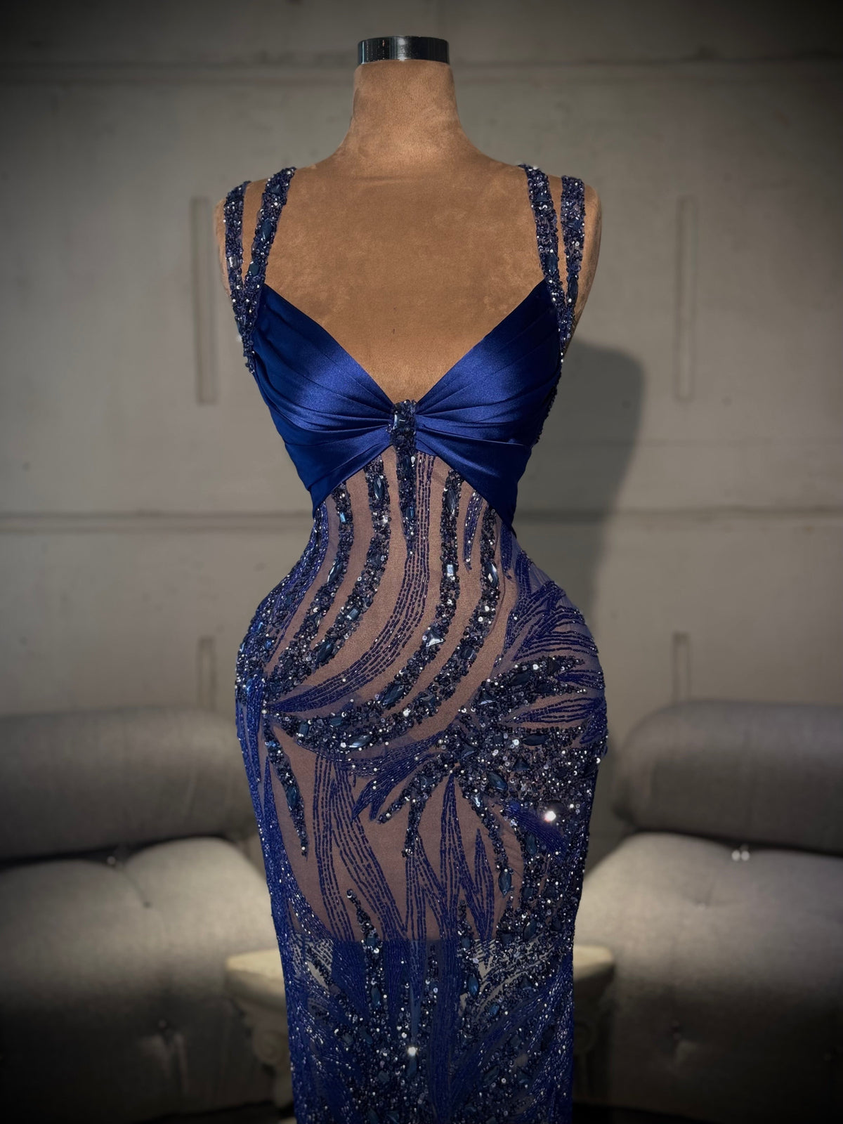 Renea - Royal Blue Beaded Gown