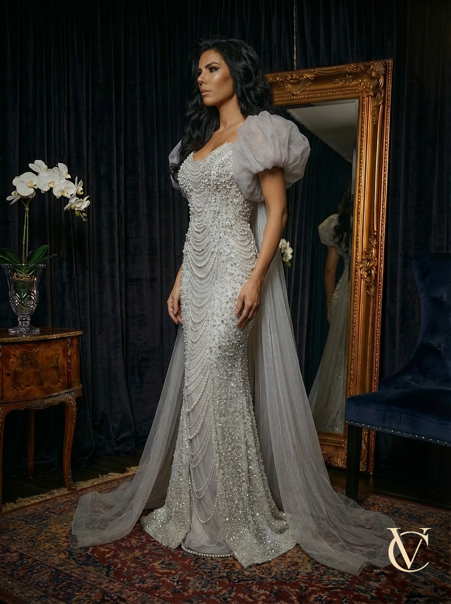 Pearl Cape Couture Gown