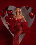 Strapless Sheer Gown with Swirl Detail