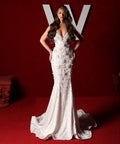 Yonara - 3D Beaded Mermaid Gown with Detachable High Neck Cape