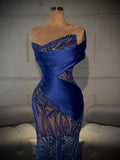 Dahlia - One Shoulder Beaded Satin Gown with Train