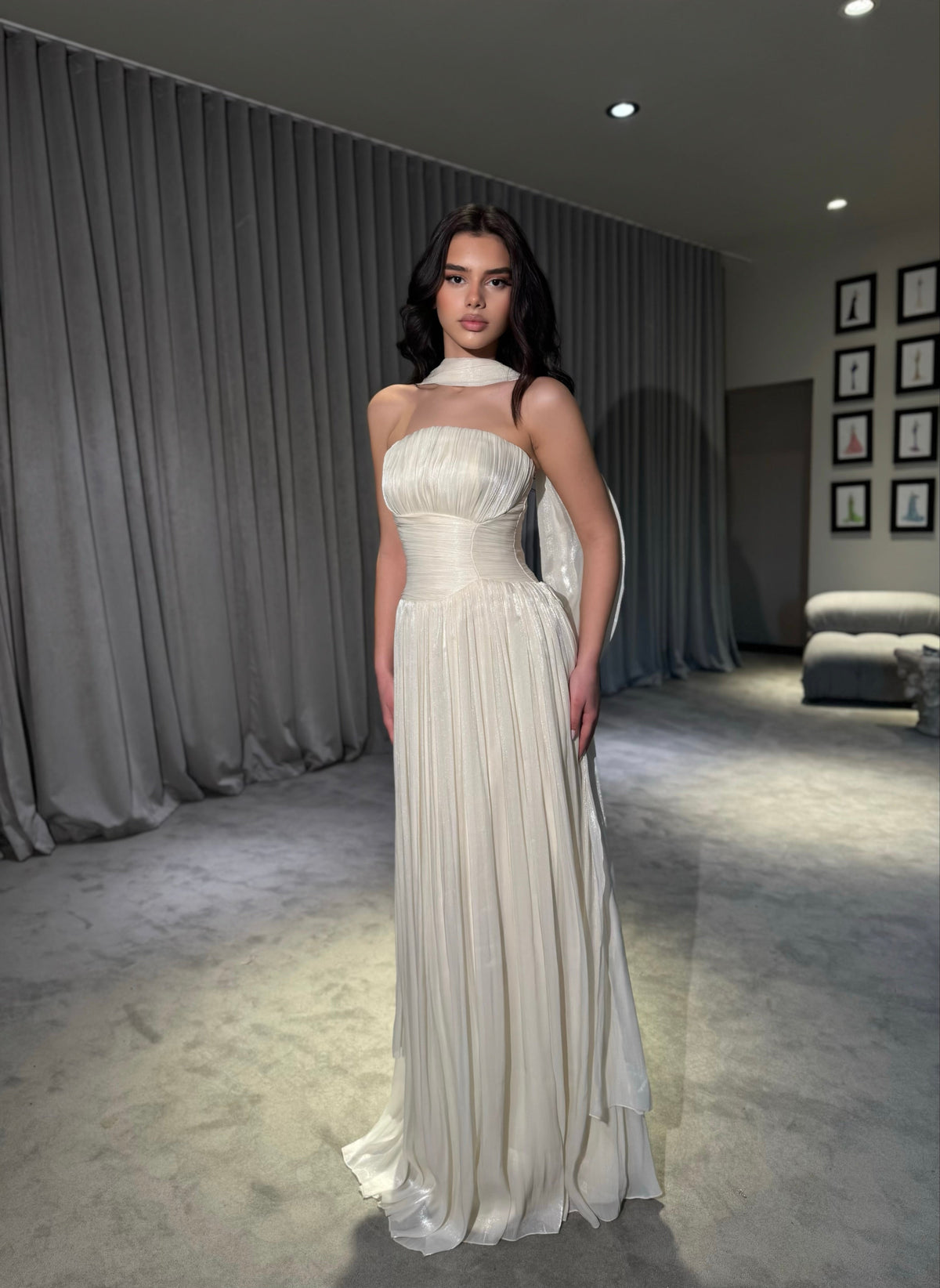 Althea - Strapless Gown with Neck Scarf Detail