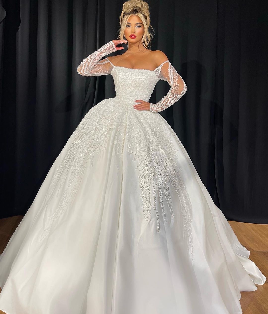 Bridal Ball Gown with Sheer Sleeves