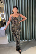 Black Embellished Dress with Detachable Sleeves