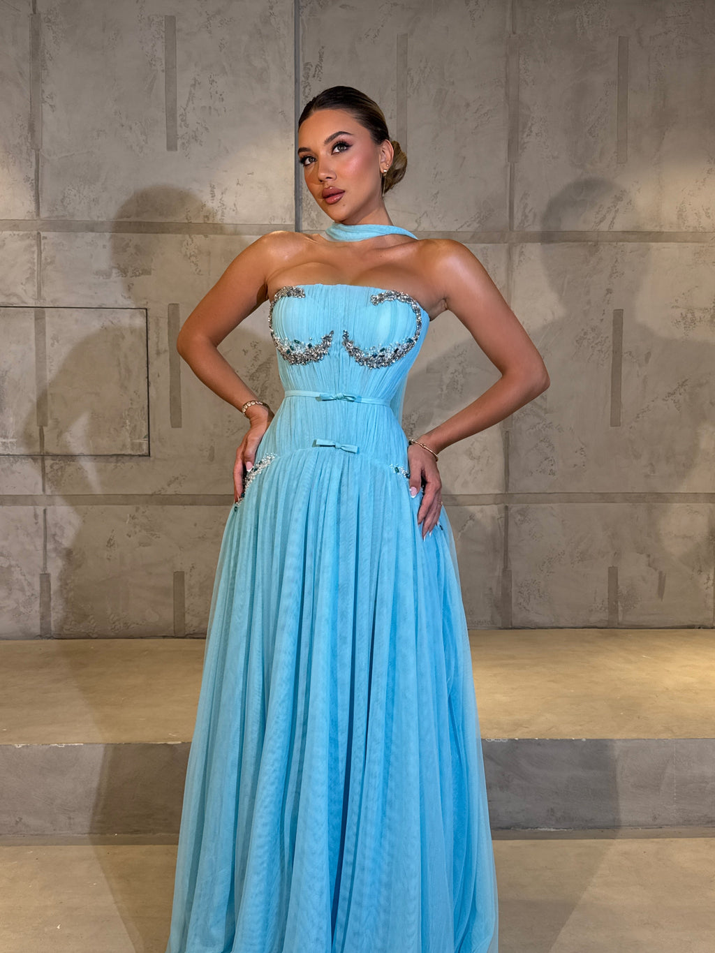 Isalina - Aquamarine Strapless Gown