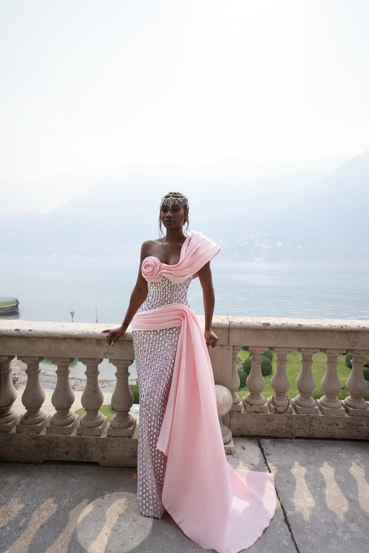 Mèlia - Blush Crystal Embellished One-Shoulder Gown