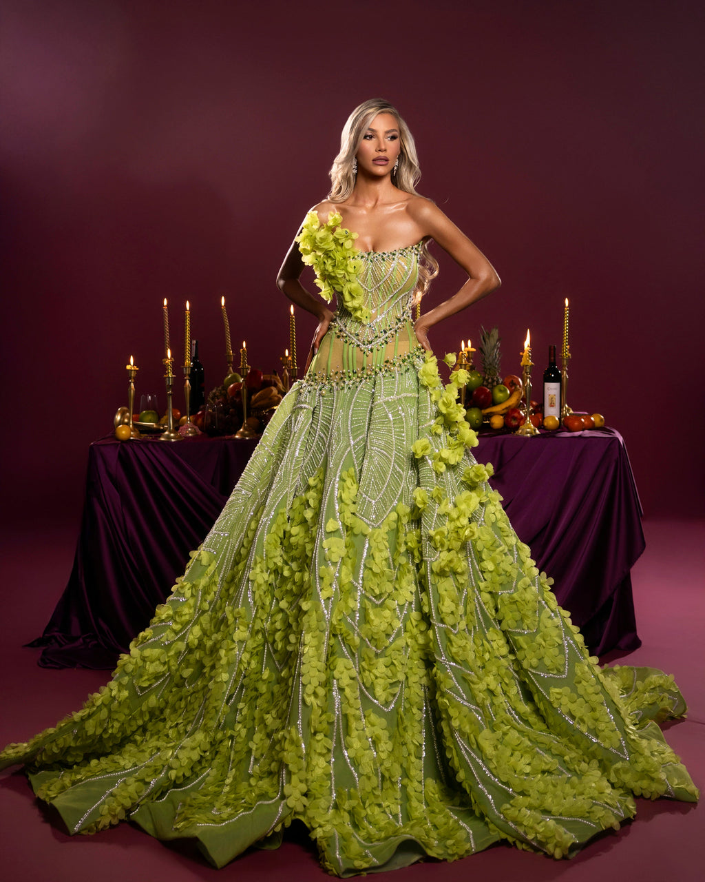 Embellished Floral Appliqué Ball Gown